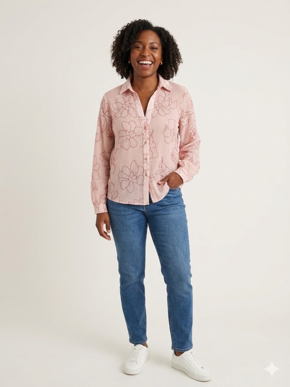 Zara Pink Floral Sheer Button-Up Shirt Size XS Oversized.  PTP is 20